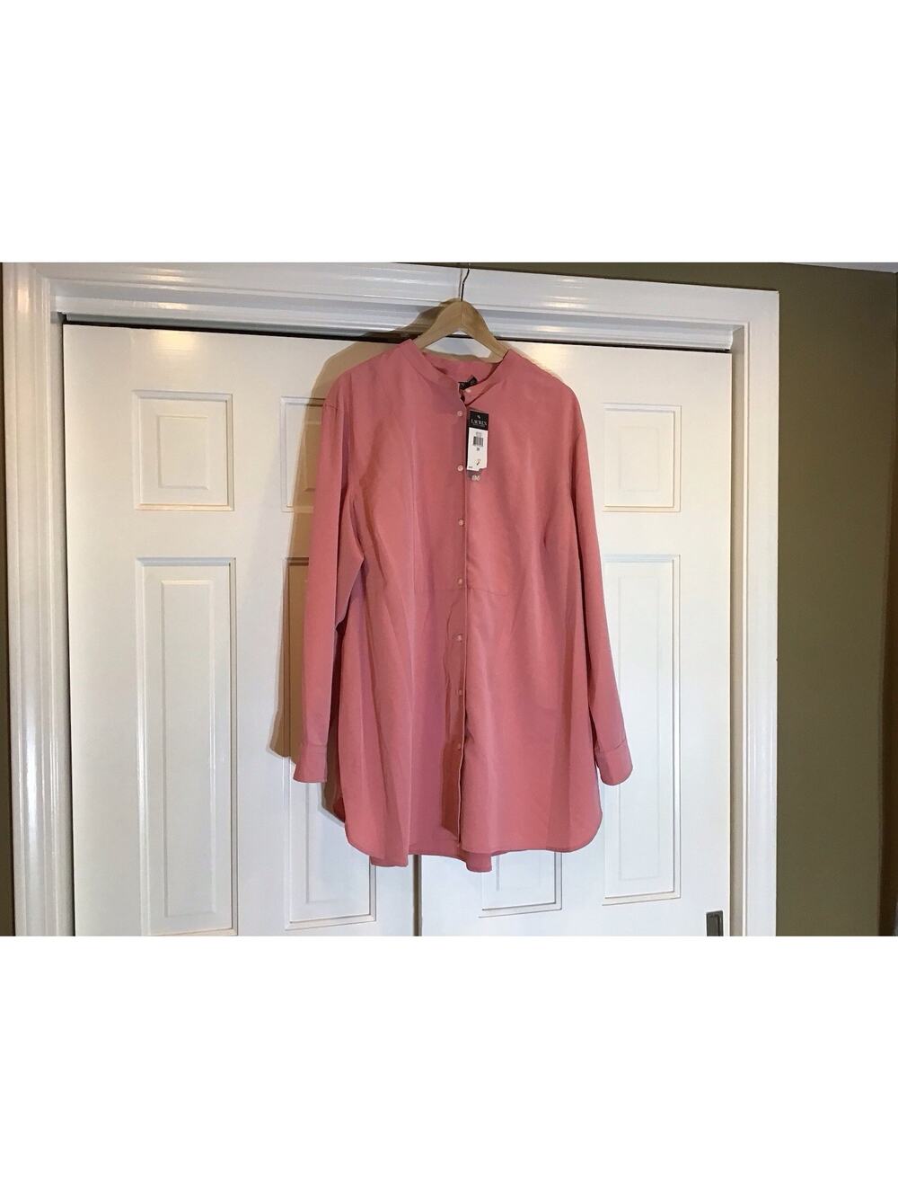 NWT Lauren Ralph Lauren Tuxedo Button Up Shirt Women’s 3X Pink LS Office Classic
